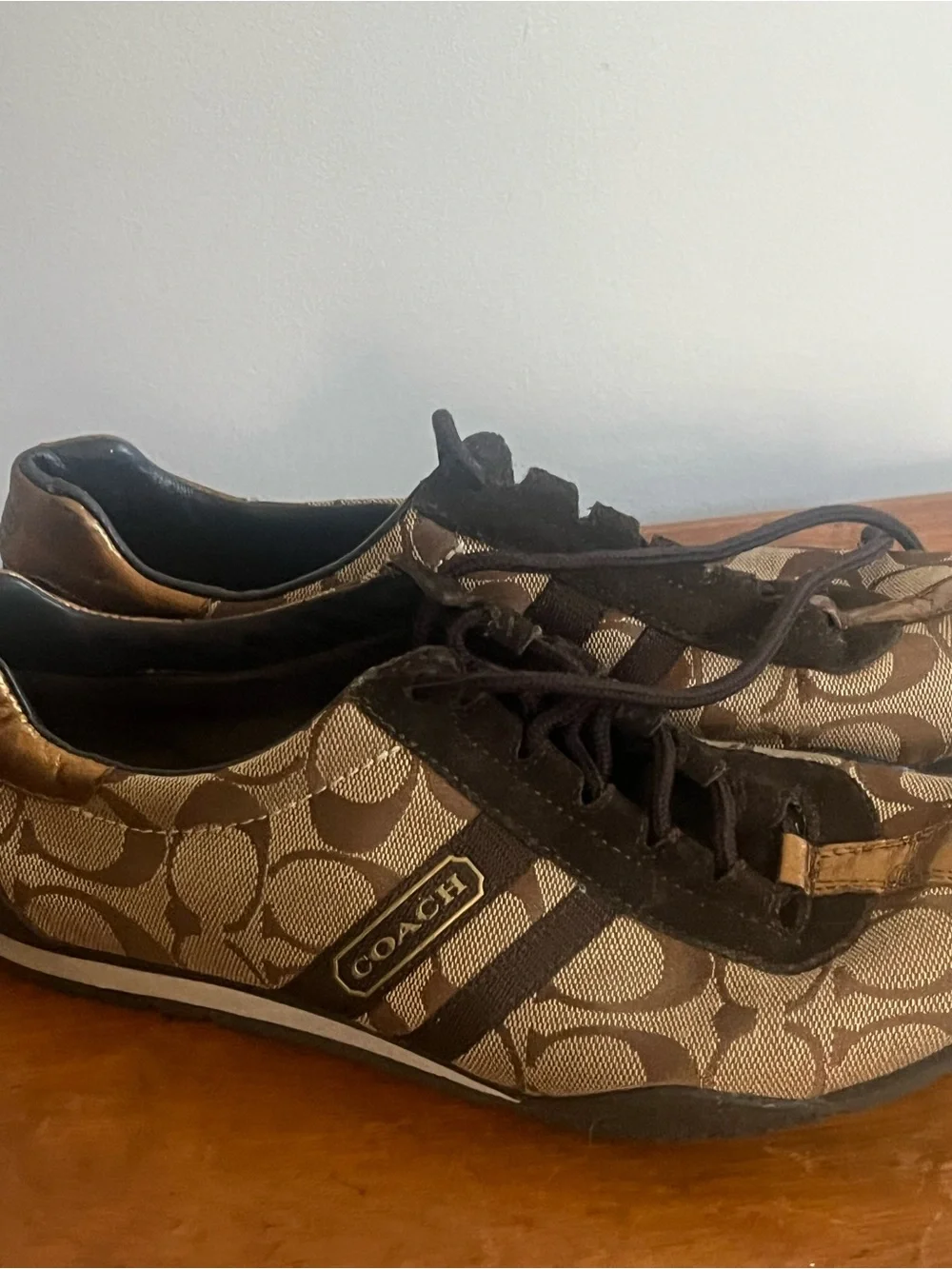 Coach Brown & Tan Signature Logo Low-Top Sneakers